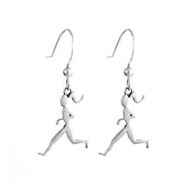 Sterling silver runner girl charms on hook ear wires.