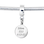 Sterling silver round custom engraved charm on a dangle bead.