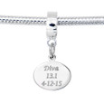 Oval custom engraved charm on a dangle bead