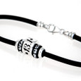 Close-up of rubber European bracelet with 13.1 bead and black crystal rondalles on either side.