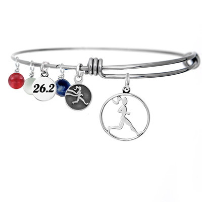 Runner Girl Circle Bangle bracelet with red, clear and Blue Swarovski crystals.