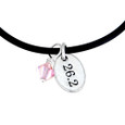 Black cord necklace with 26.2 mini charm and pink Swarovski crystals.