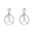 Front view of runner circle post earrings with cubic zirconia.