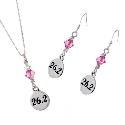26.2 round sterling silver charm on a box chain and matching earrings.