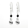 Side View of TRI mini charm and crystal earrings.
