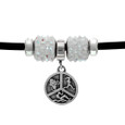 Triathalon Pie Charm with Spike Euro Beads on Black Rubber Cord Bracelet
