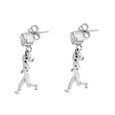 side view of sterling silver runner girl charms on cubic zirconia post.