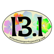 13.1 car magnet. Font is Tropical style with Hawaiian flowers in background.