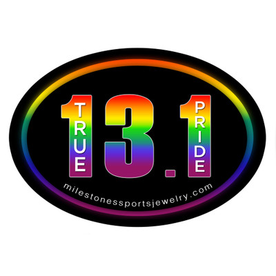 13.1 bumper sticker in Pride rainbow colors and words TRUE PRIDE.