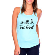Front shot of Tri Girl Cancun blue tank top on model.