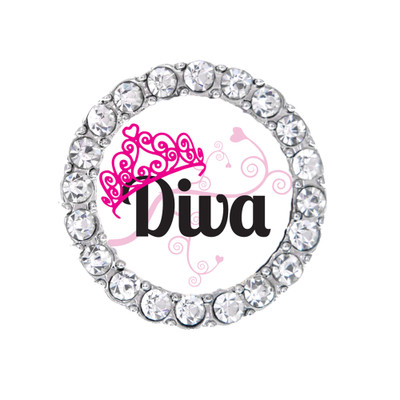 Round Diva Tiara shoelace charm with rhinestones.