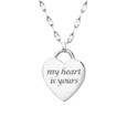 engraved heart necklace reads my heart is yours.