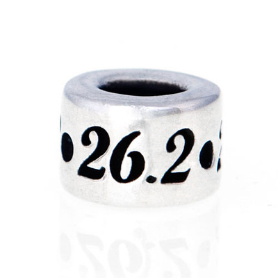 Round Sterling Silver European Style Bead with 26.2 around it.