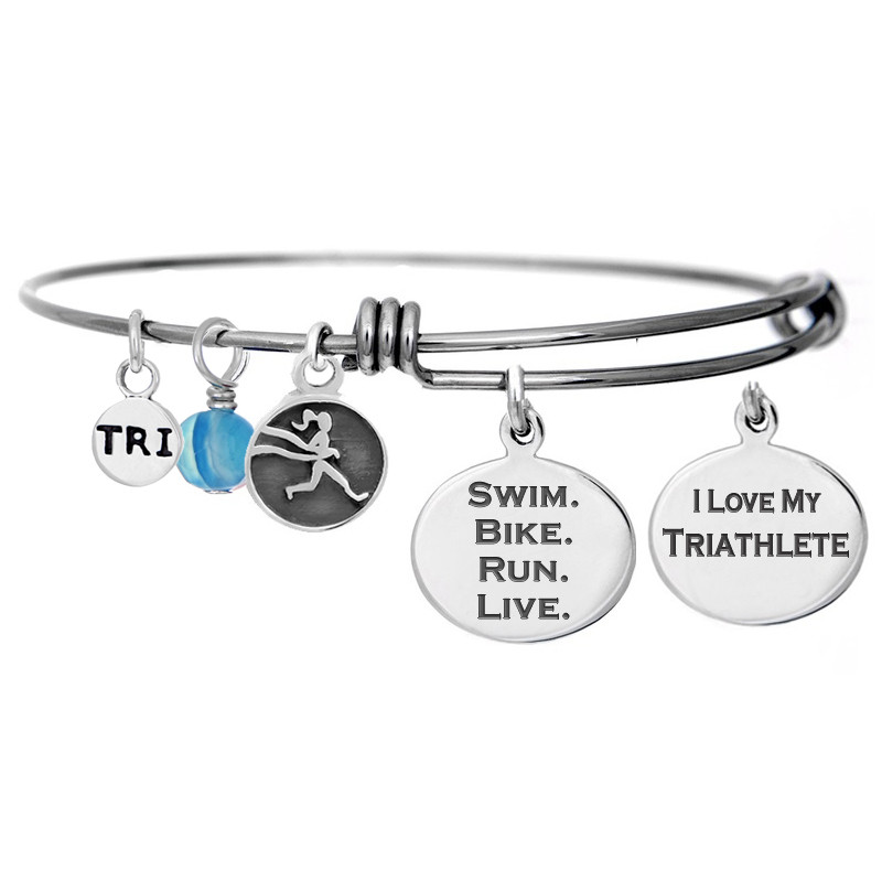 Triathlete Gift Triathlon Jewelry Tri Girl/'s Expandable Bangle Charm Bracelet