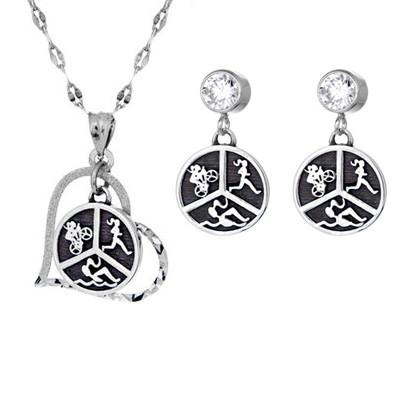 Triathlon Heart necklace with matching crystal post earrings.