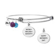 Adjustable bangle bracelets with special message engraved on front and back of charm for Mother's Day 26.2