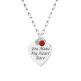 "you make my  heart race" engraved heart necklace  with 2 gemstones on a sterling silver chain.