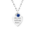 engraved heart necklace runs with my heart with 2 gemstones on a sterling silver chain.