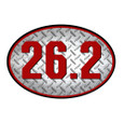 26.2 oval car magnet in silver and red