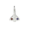 Sterling Silver Shuttle charm with red and blue crystals. 