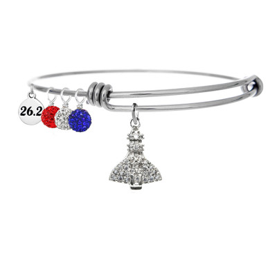 Space Coast Marathon Cubic Zirconia bangle bracelet shown with 26.2 mini charm. 