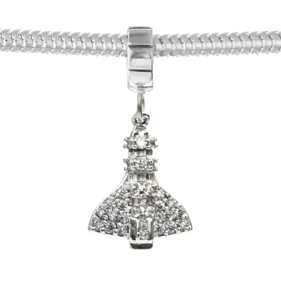 Cubic Zirconia studded space shuttle on a sterling silver charm carrier. Fits Pandora. 
