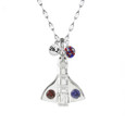 Sterling silver space shuttle adorned with a red and blue crystal on star chain with a 26.2 mini charm and red, white, blue crystal drop. 