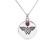 Wonder Woman Pendant on a box chain with red white and blue pave crystal bead