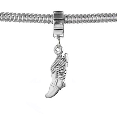 Sterling Silver winged running shoe European dangle bead. Fits Pandora. 
