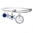 13.1 Cubic Zirconia encircled pendant on an adjustable bangle bracelet with a sapphire studded snowflake and clear and blue pave beads.  