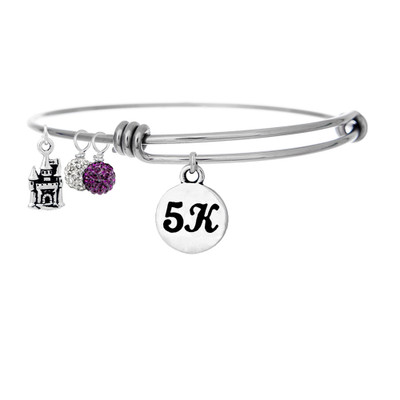 5K bangle bracelet with 5K round charm and pave bead drops 