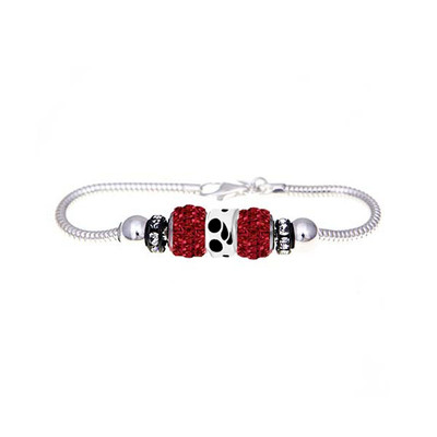 Triathlon European bracelet with red crystal beads and triathlon symbol bead. 