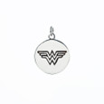 Wonder Woman logo on sterling silver round pendant. 