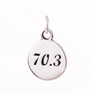Ironman 70.3 sterling silver round charm. 
