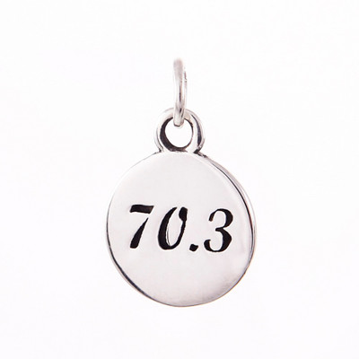 Ironman 70.3 sterling silver round charm. 