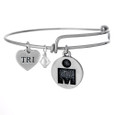 Ironman Mdot charm bracelet. Bangle style with pewter Tri heart charm. 