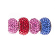 Crystal beads in pink, blue and red. 