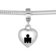 Sterling Silver Heart Bead with black Mdot logo. 