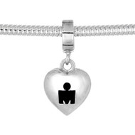 Sterling Silver Heart Bead with black Mdot logo. 