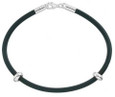 Black Rubber European bracelet with sterling silver stopper beads.