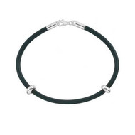 European starter bracelet made of durable rubber with sterling silver clasp. Comes with 2 sterling silver stopper beads.
