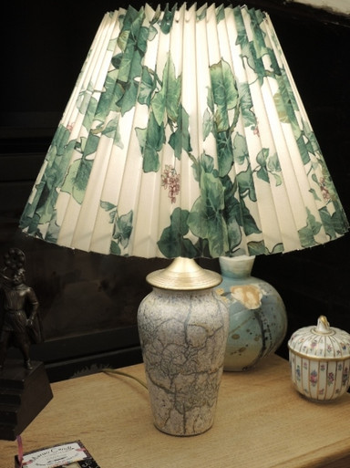  Vintage Danish Marbled Ceramic Lamp with Pleated Shade