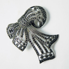 Vintage Australian Lega Sterling Silver Marcasite 5.8cm Bow Brooch