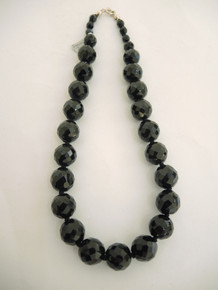 Vintage French Jet Large Black Bead Necklace