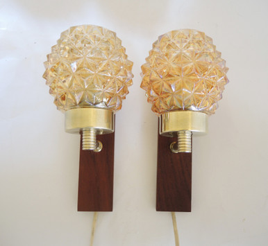Vintage Pair Of Danish Modern Mahogany And Glass Wall Sconces Buy