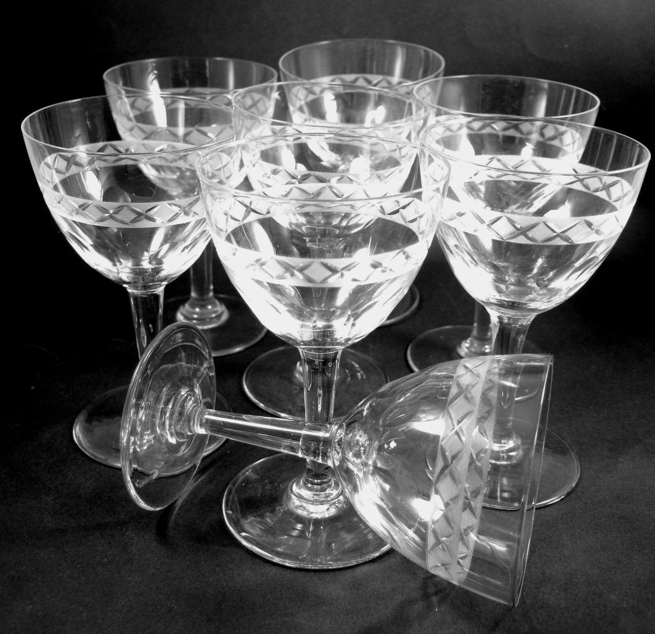 8 Vintage Holmegaard Cut Ejby red wine glasses - In Stock