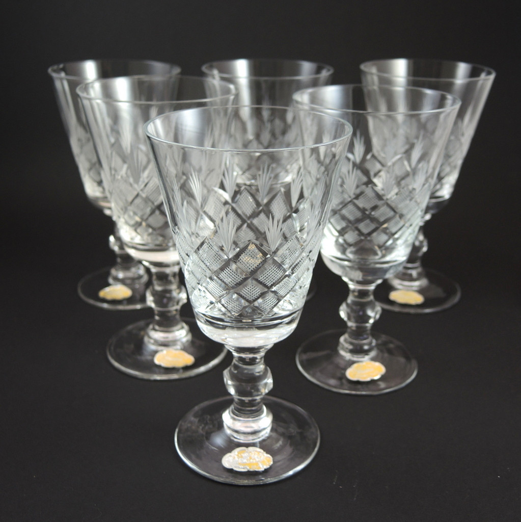 6 Danish Lyngby Eaton Fancy Cut Crystal Red Wine Glasses-In Store