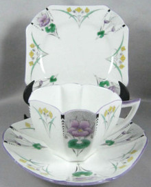 Art Deco Shelley Trio Pansies with lavender trim c.1930 