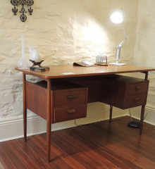 Vintage Danish Teak Desk with 4 drawers & bookshelf back