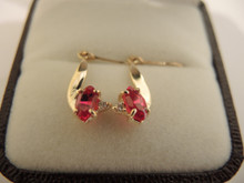  Vintage 9ct gold Ruby & Diamond Drop Earrings